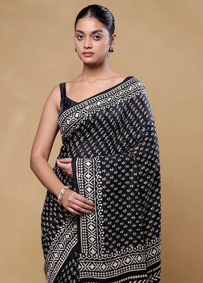 Black Pure Bishnupuri Silk Saree With Blouse Piece