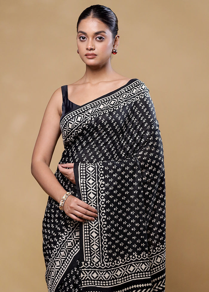 Black Pure Bishnupuri Silk Saree With Blouse Piece