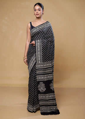 Black Pure Bishnupuri Silk Saree With Blouse Piece