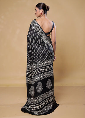 Black Pure Bishnupuri Silk Saree With Blouse Piece