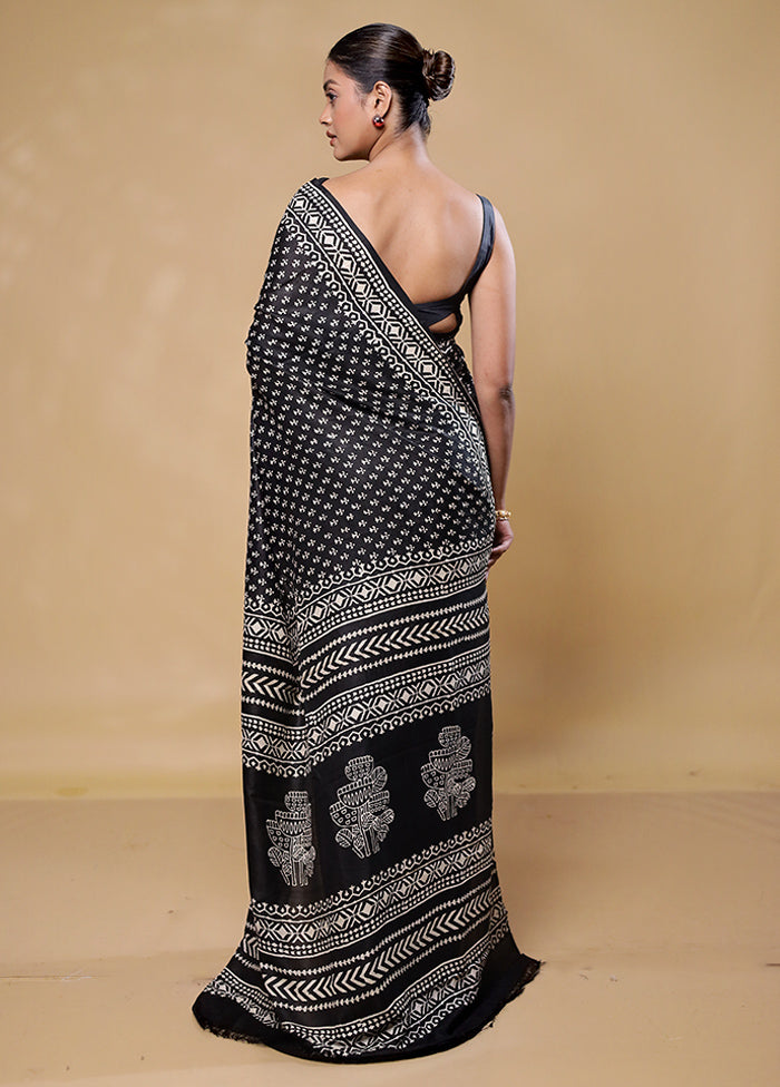 Black Pure Bishnupuri Silk Saree With Blouse Piece
