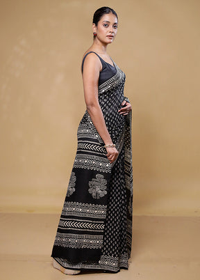 Black Pure Bishnupuri Silk Saree With Blouse Piece
