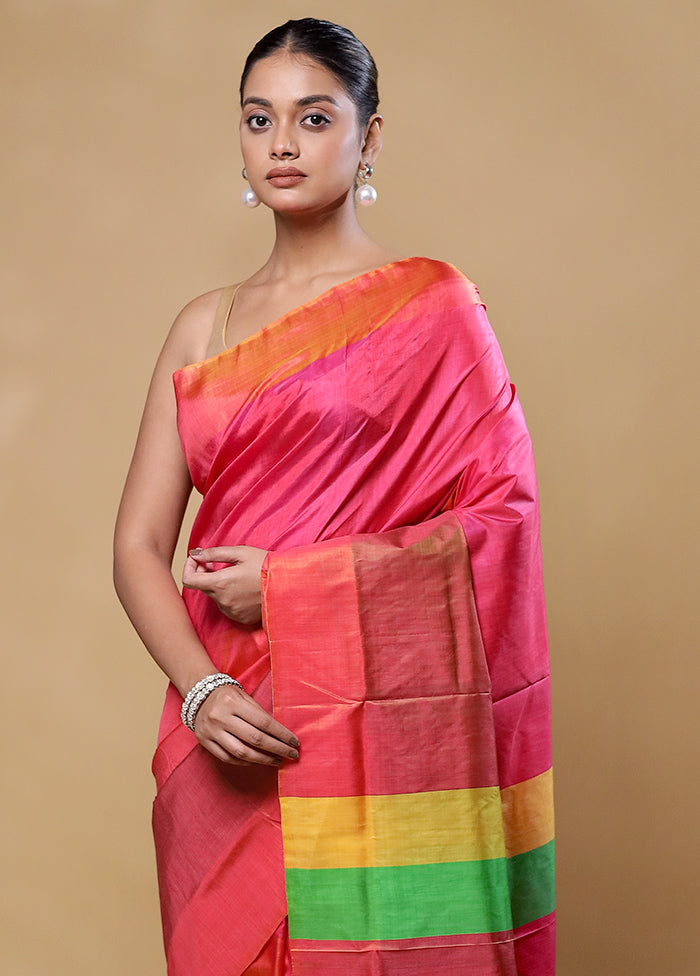 Pink Kalakshetra Kanjivaram Silk Saree With Blouse Piece