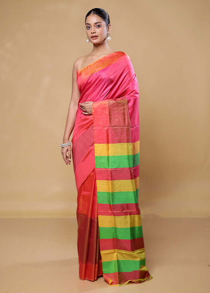 Pink Kalakshetra Kanjivaram Silk Saree With Blouse Piece