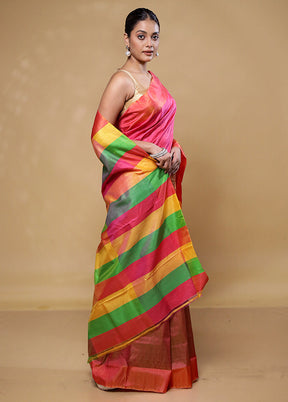 Pink Kalakshetra Kanjivaram Silk Saree With Blouse Piece