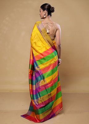 Yellow Kalakshetra Kanjivaram Silk Saree With Blouse Piece