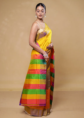 Yellow Kalakshetra Kanjivaram Silk Saree With Blouse Piece