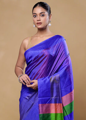 Blue Kalakshetra Kanjivaram Silk Saree With Blouse Piece