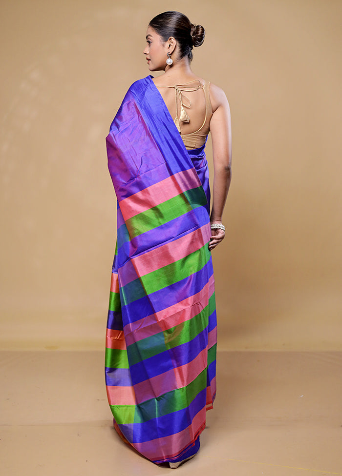 Blue Kalakshetra Kanjivaram Silk Saree With Blouse Piece