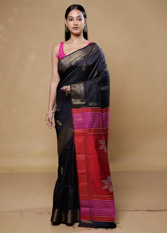 Black Kanjivaram Silk Saree With Blouse Piece