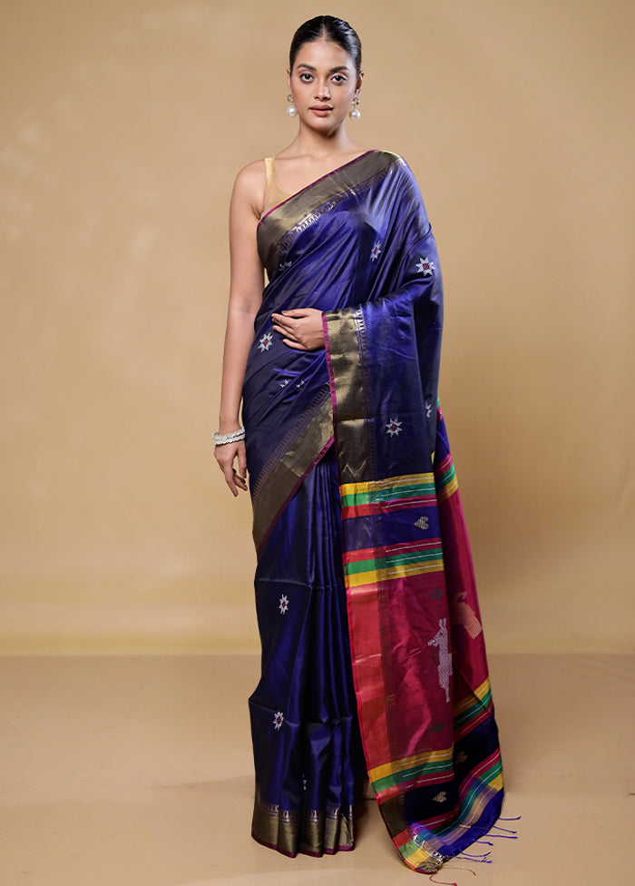 Blue Kalakshetra Kanjivaram Silk Saree With Blouse Piece