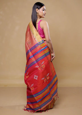 Peach Kanjivaram Silk Saree With Blouse Piece