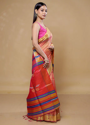 Peach Kanjivaram Silk Saree With Blouse Piece