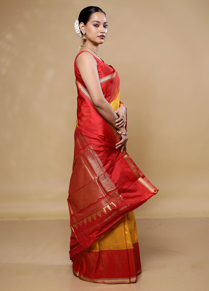 Yellow Kanjivaram Silk Saree With Blouse Piece