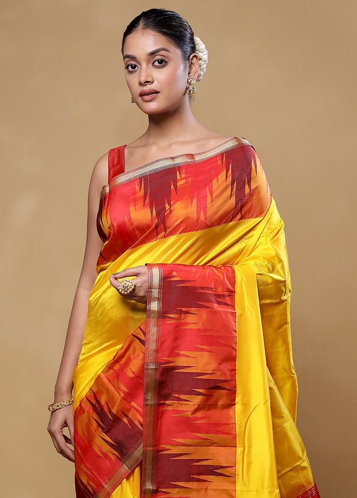 Yellow Kanjivaram Silk Saree With Blouse Piece