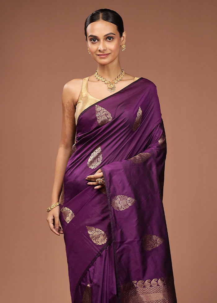 Purple Kanjivaram Silk Saree With Blouse Piece