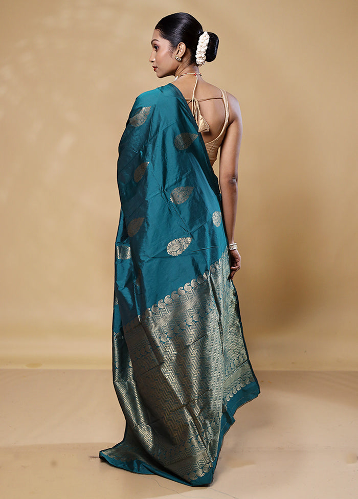 Sea Green Kanjivaram Silk Saree With Blouse Piece