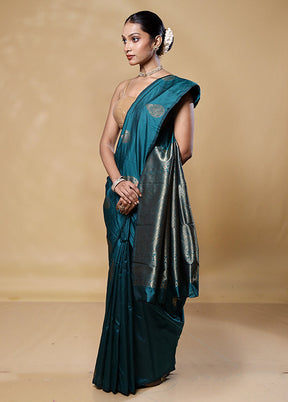 Sea Green Kanjivaram Silk Saree With Blouse Piece