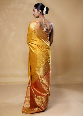 Yellow Handloom Kanjivaram Pure Silk Saree With Blouse Piece