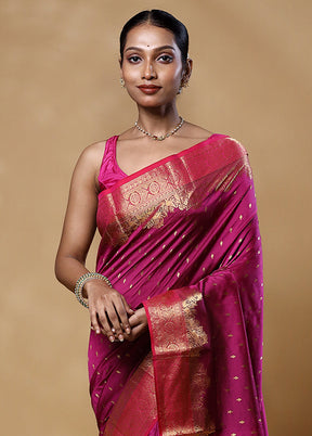 Pink Handloom Kanjivaram Pure Silk Saree With Blouse Piece