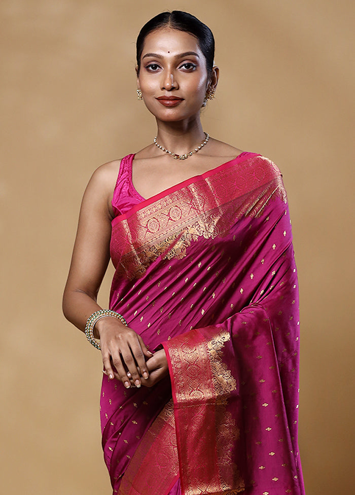 Violet Handloom Kanjivaram Pure Silk Saree With Blouse Piece