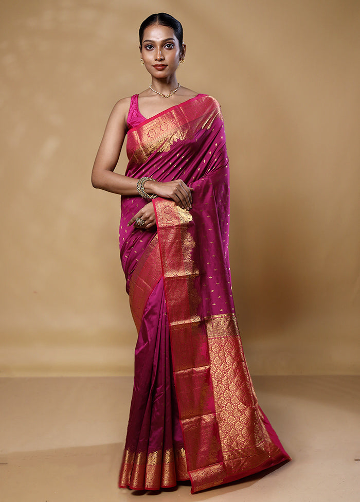 Pink Handloom Kanjivaram Pure Silk Saree With Blouse Piece