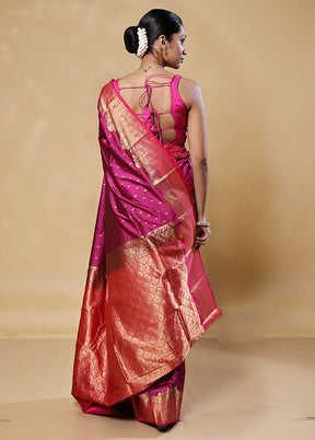 Violet Handloom Kanjivaram Pure Silk Saree With Blouse Piece