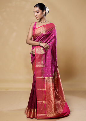 Pink Handloom Kanjivaram Pure Silk Saree With Blouse Piece