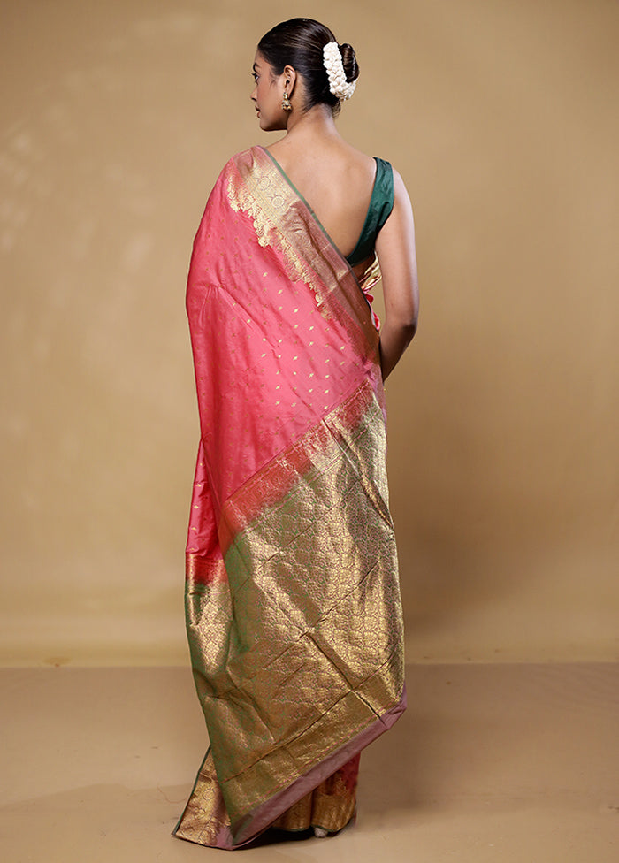 Pink Handloom Kanjivaram Pure Silk Saree With Blouse Piece