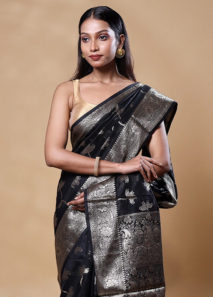 Black Dupion Silk Saree With Blouse Piece