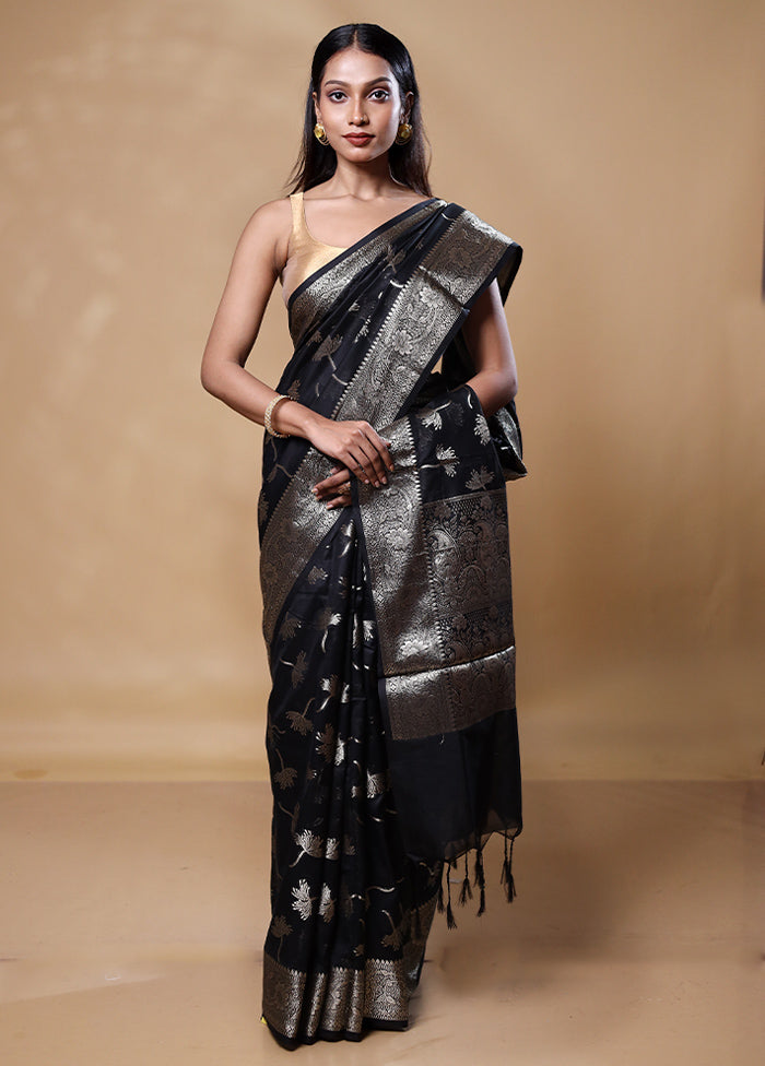 Black Dupion Silk Saree With Blouse Piece