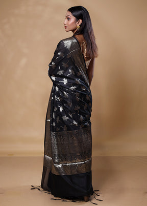 Black Dupion Silk Saree With Blouse Piece