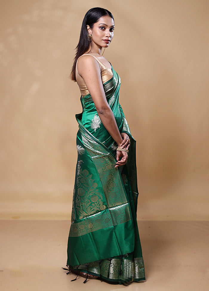 Green Dupion Silk Saree With Blouse Piece