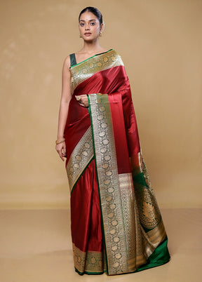 Maroon Banarasi Silk Saree With Blouse Piece