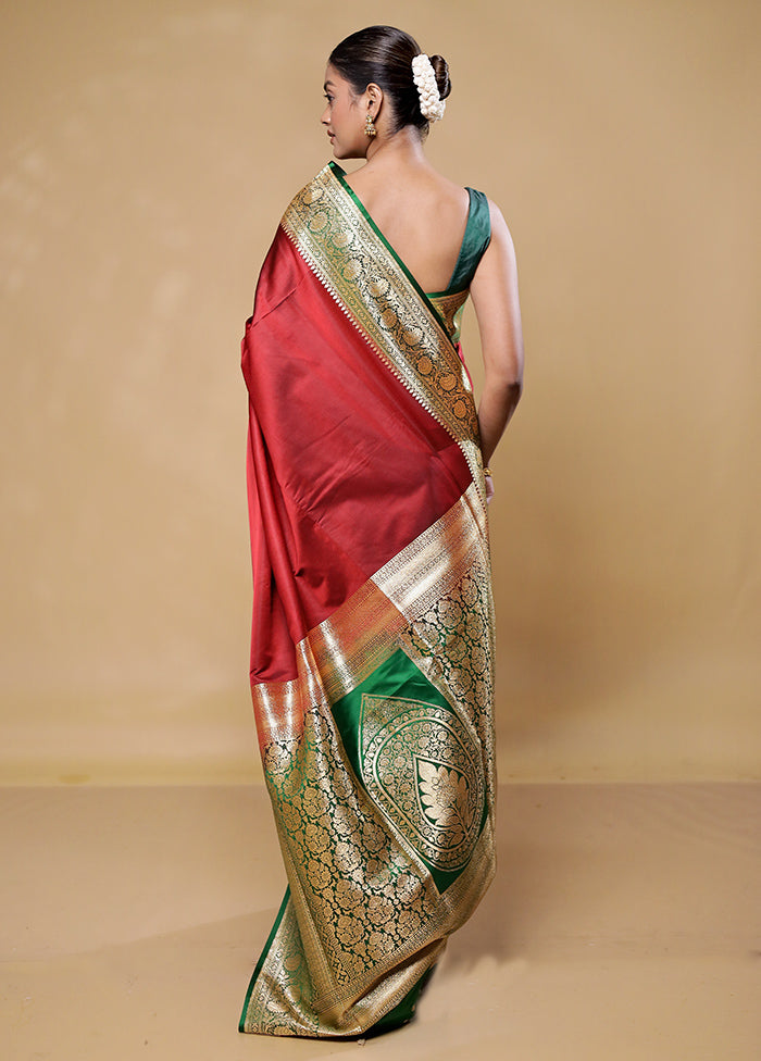 Maroon Banarasi Silk Saree With Blouse Piece