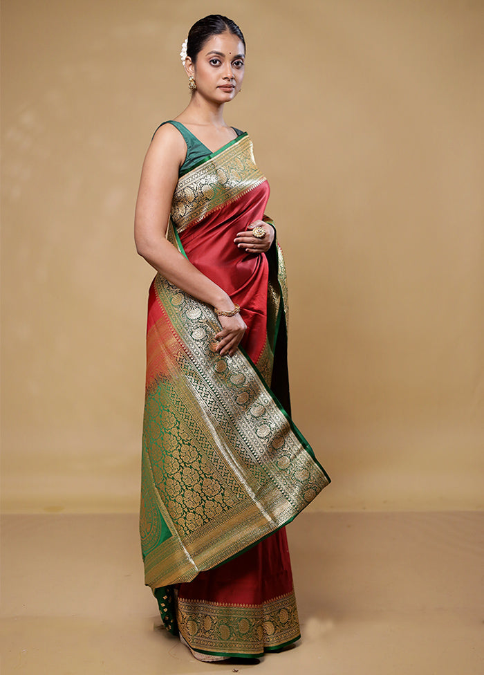 Maroon Banarasi Silk Saree With Blouse Piece