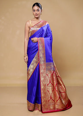 Blue Banarasi Silk Saree With Blouse Piece