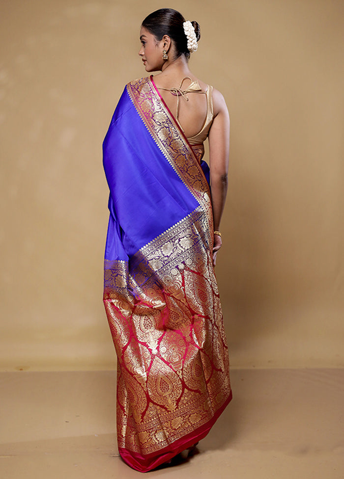 Blue Banarasi Silk Saree With Blouse Piece