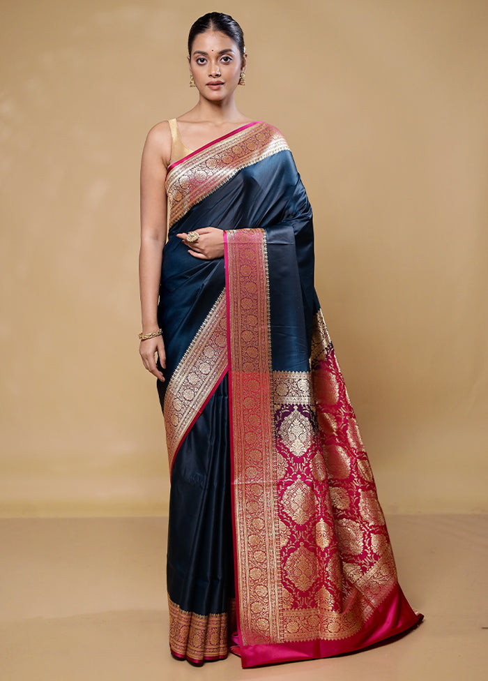 Blue Banarasi Silk Saree With Blouse Piece