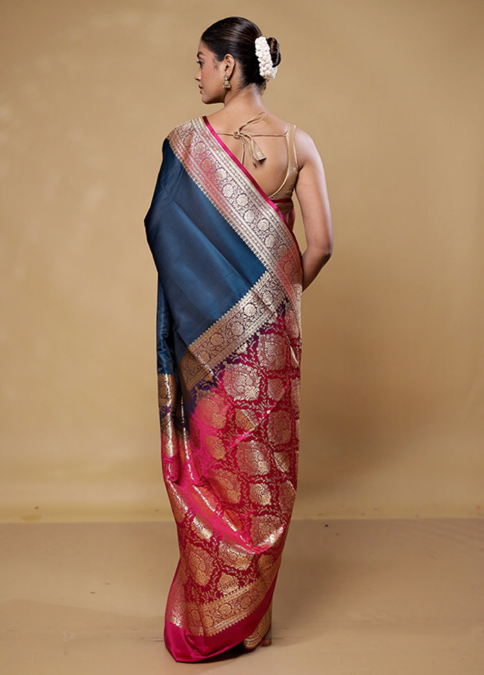 Blue Banarasi Silk Saree With Blouse Piece