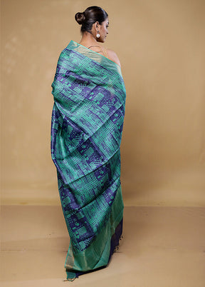 Blue Handloom Tussar Pure Silk Saree With Blouse Piece