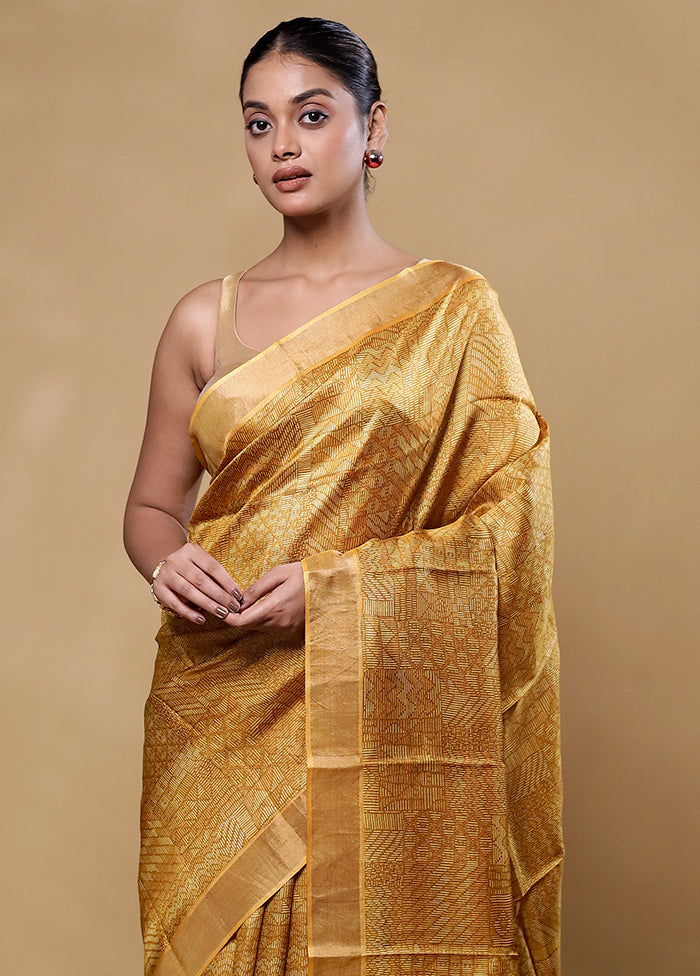 Yellow Handloom Tussar Pure Silk Saree With Blouse Piece