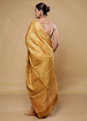 Yellow Handloom Tussar Pure Silk Saree With Blouse Piece