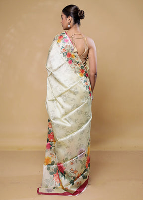 Cream Handloom Tussar Pure Silk Saree With Blouse Piece