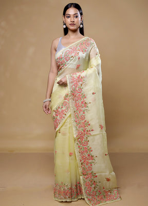 Yellow Handloom Pure Organza Saree With Blouse Piece