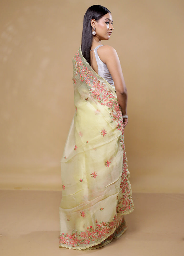 Yellow Handloom Pure Organza Saree With Blouse Piece