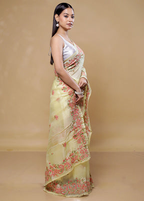 Yellow Handloom Pure Organza Saree With Blouse Piece