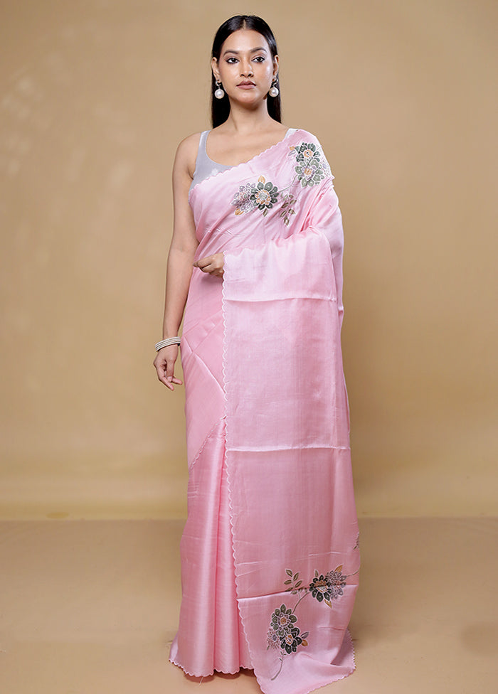 Pink Handloom Pure Organza Saree With Blouse Piece