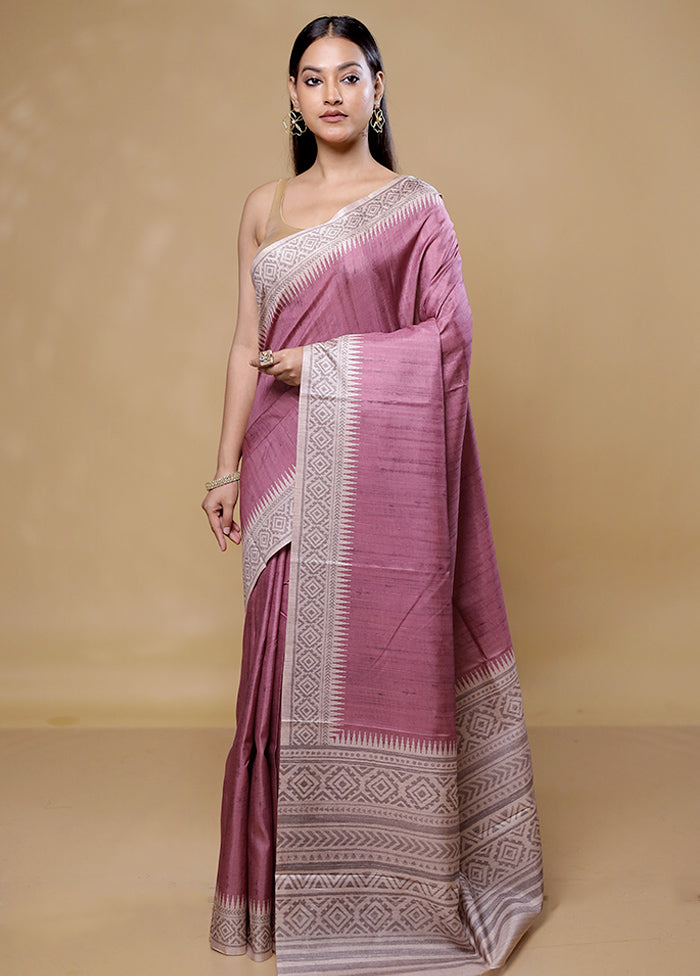 Purple Tussar Silk Saree With Blouse Piece