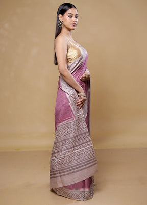 Purple Tussar Silk Saree With Blouse Piece